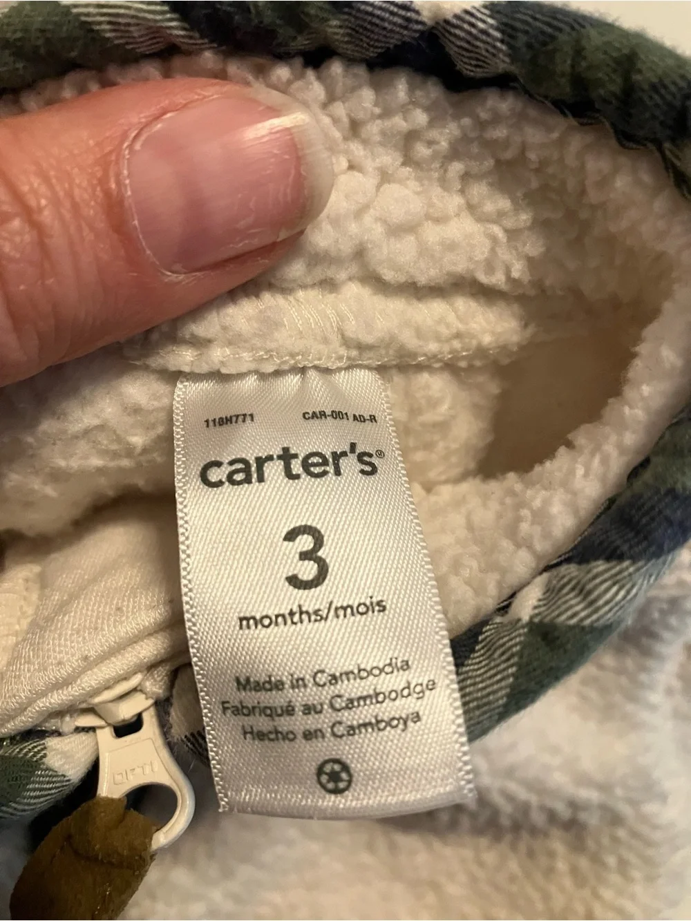 Carter's Cream Sherpa One-Piece with Kangaroo Pocket